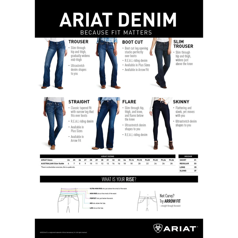 ARIAT CLOTHING Ariat Wms Real Mid Rise Stretch Straight Ivy Jeans