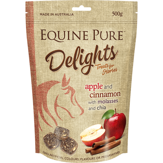 EQUINE PURE STABLE SUPPLIES APPLE & CINNAMON WITH MOLASSES & CHIA / 500G Equine Pure Delights
