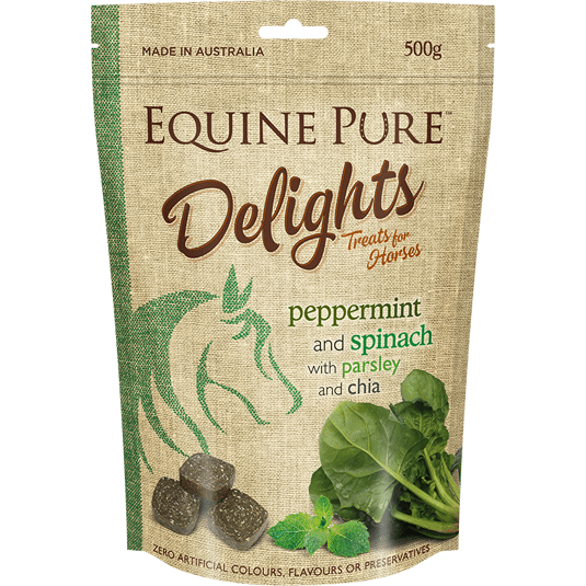 EQUINE PURE STABLE SUPPLIES PEPPERMINT AND SPINACH WITH PARSLEY AND CHIA / 500G Equine Pure Delights