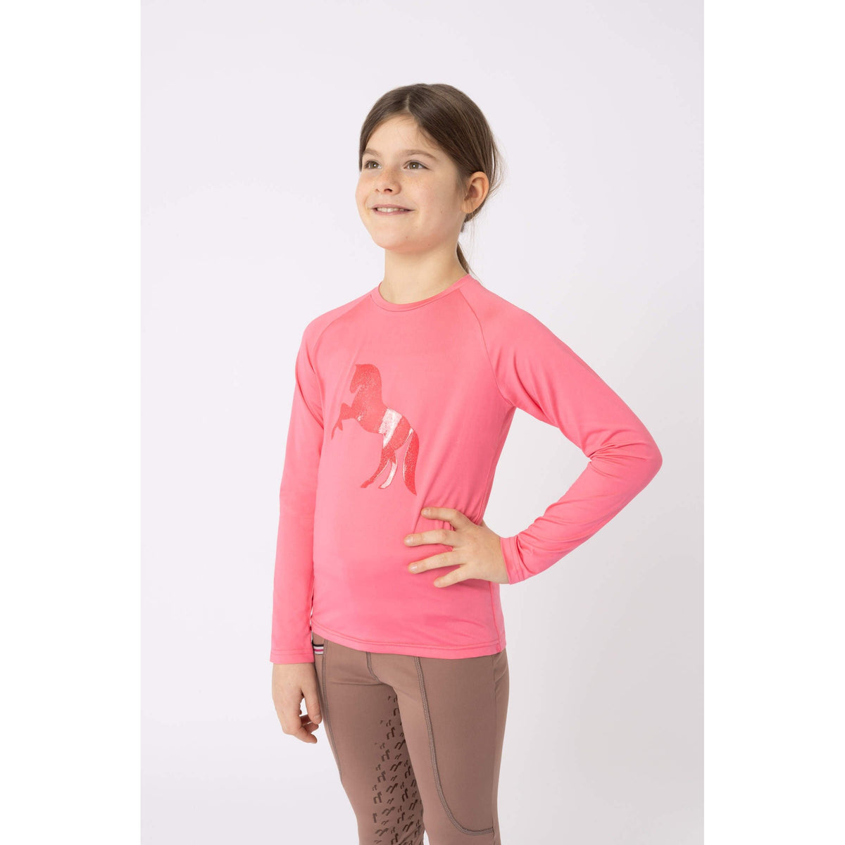 HORZE CLOTHING Horze Kids Flora Functional Long Sleeve Shirt in Pink